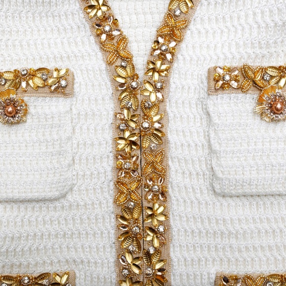 self-portrait Cream Lurex Knit Cardigan - Size Medium - MSRP $555 - NWT - Picture 5 of 5